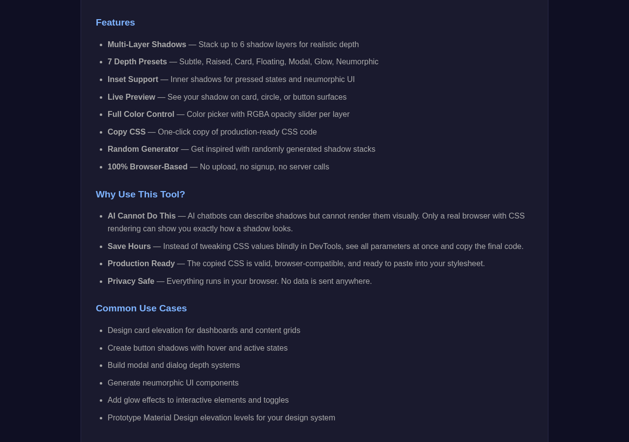 Css Box Shadow Generator tool interface