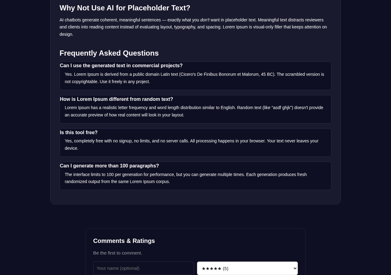 Lorem Ipsum Generator tool interface