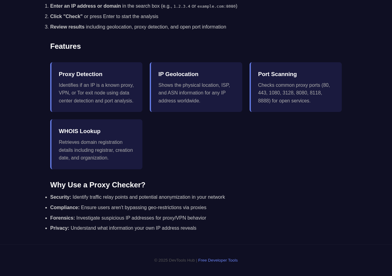 Proxy Checker tool interface