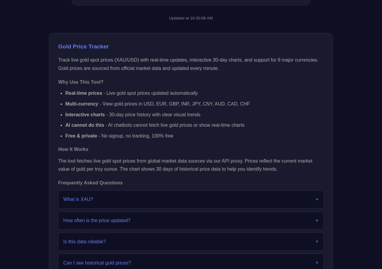Gold Price tool interface
