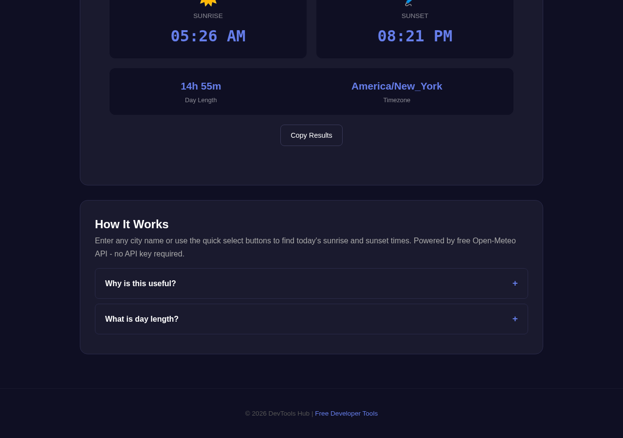 Sunrise Sunset tool interface