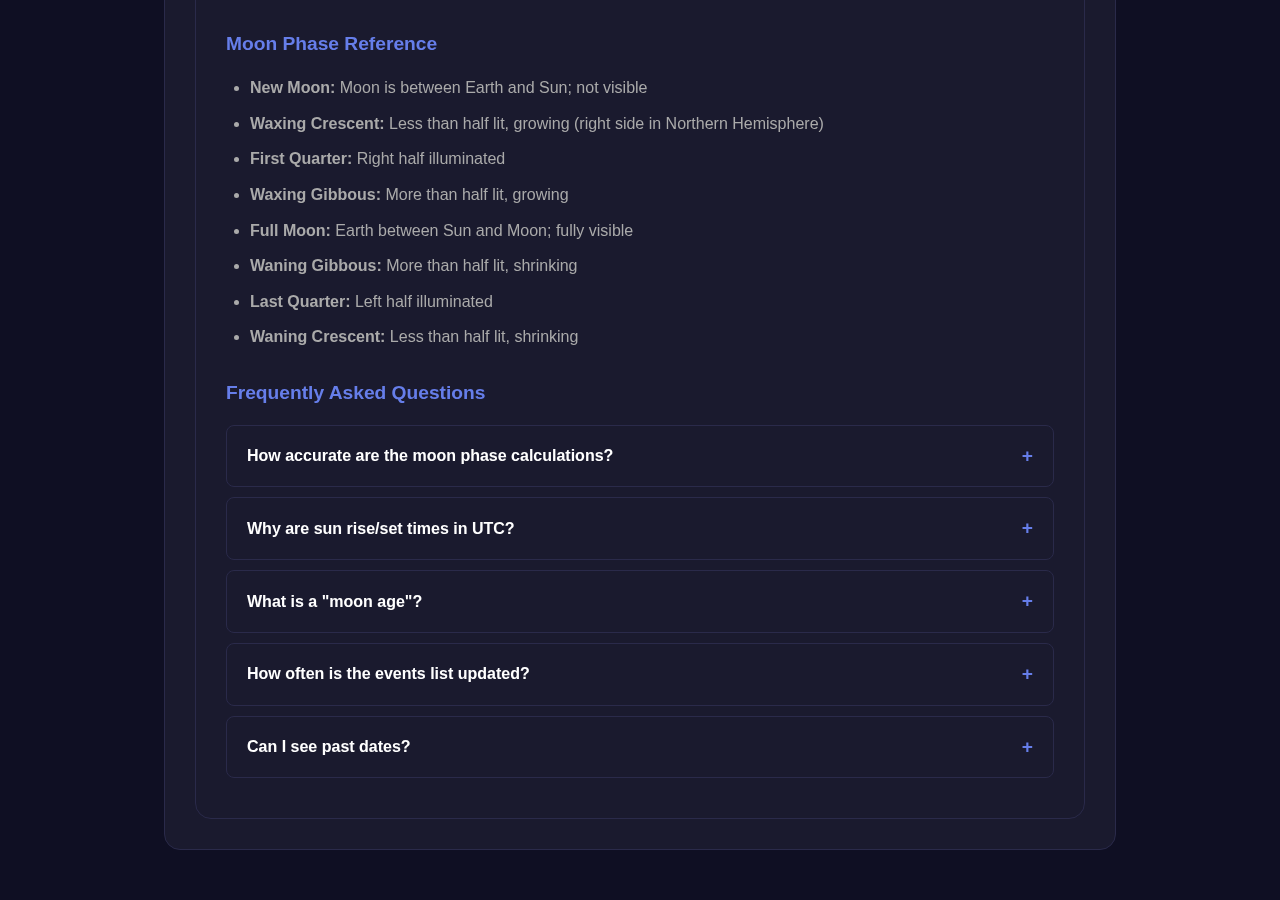 Astronomy Calendar tool interface