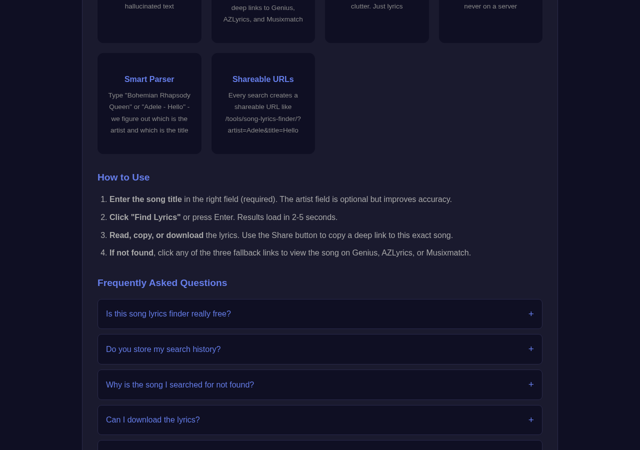 Song Lyrics Finder tool interface