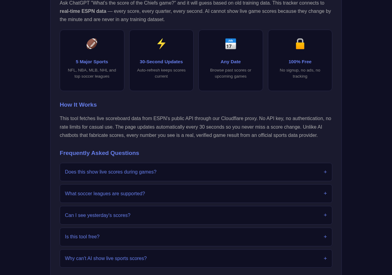 Live Scores tool interface
