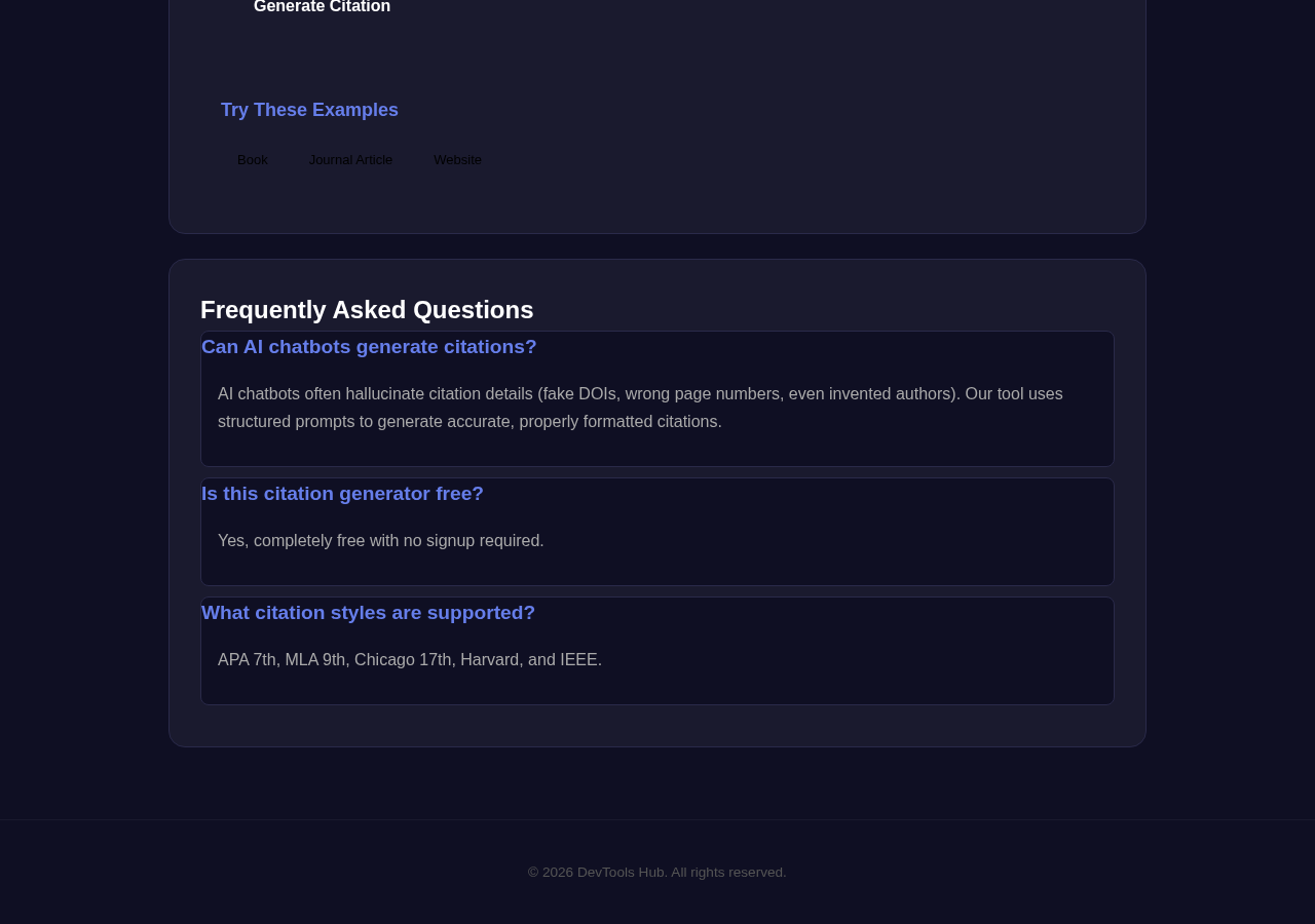 Citation Generator tool interface