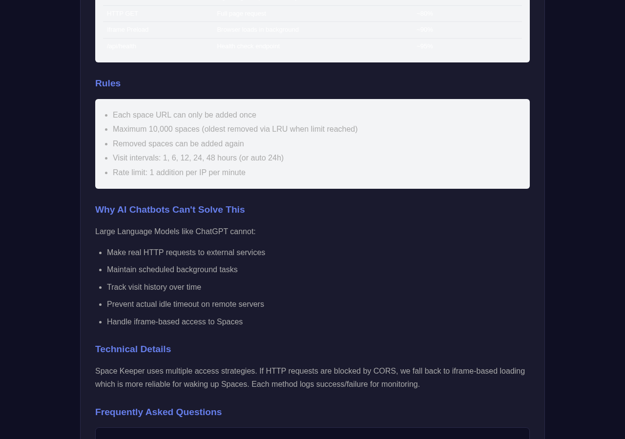 Space Keeper tool interface