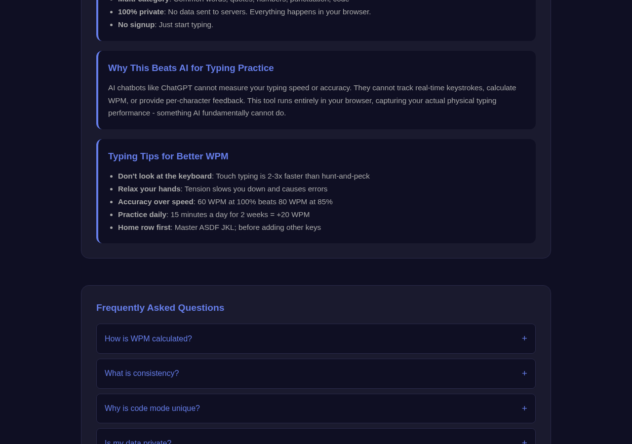 Typing Test tool interface