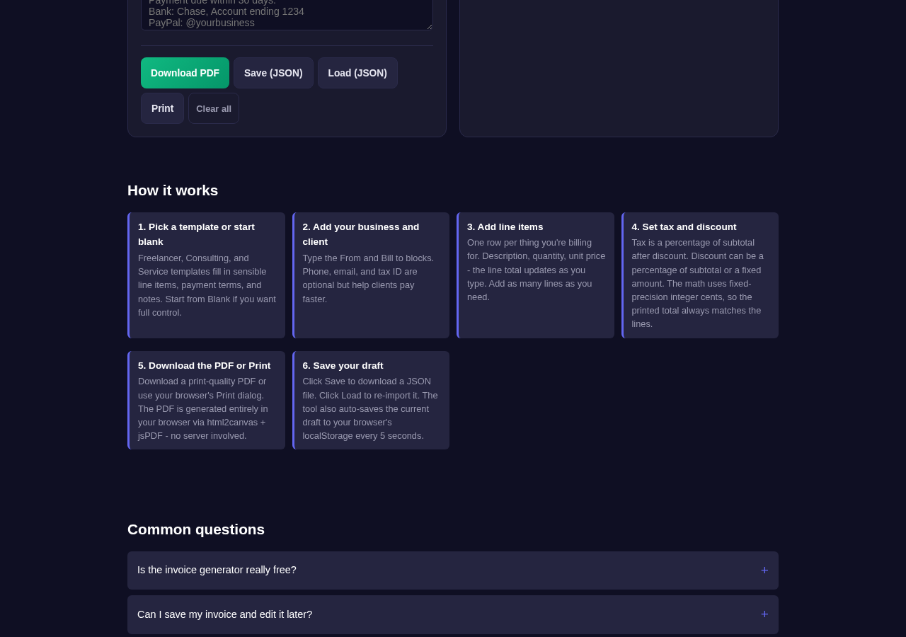Invoice Generator tool interface