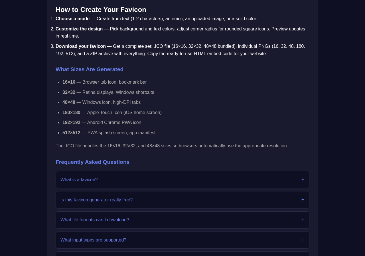 Favicon Generator tool interface