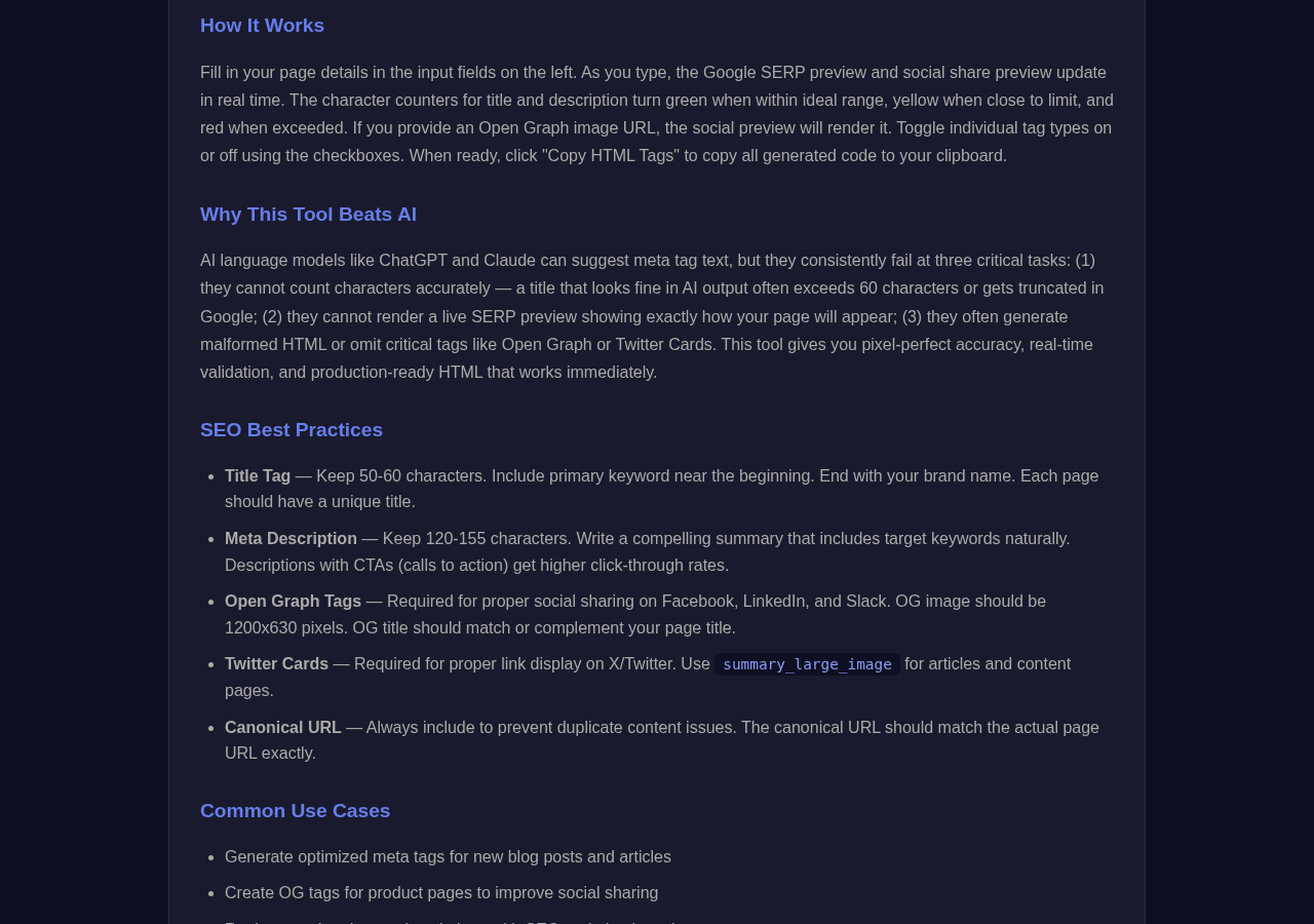 Meta Tag Generator tool interface