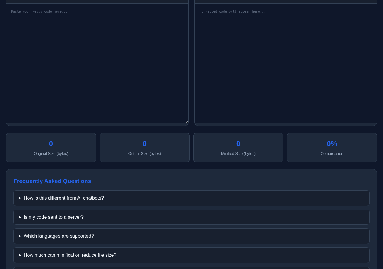Code Minifier tool interface