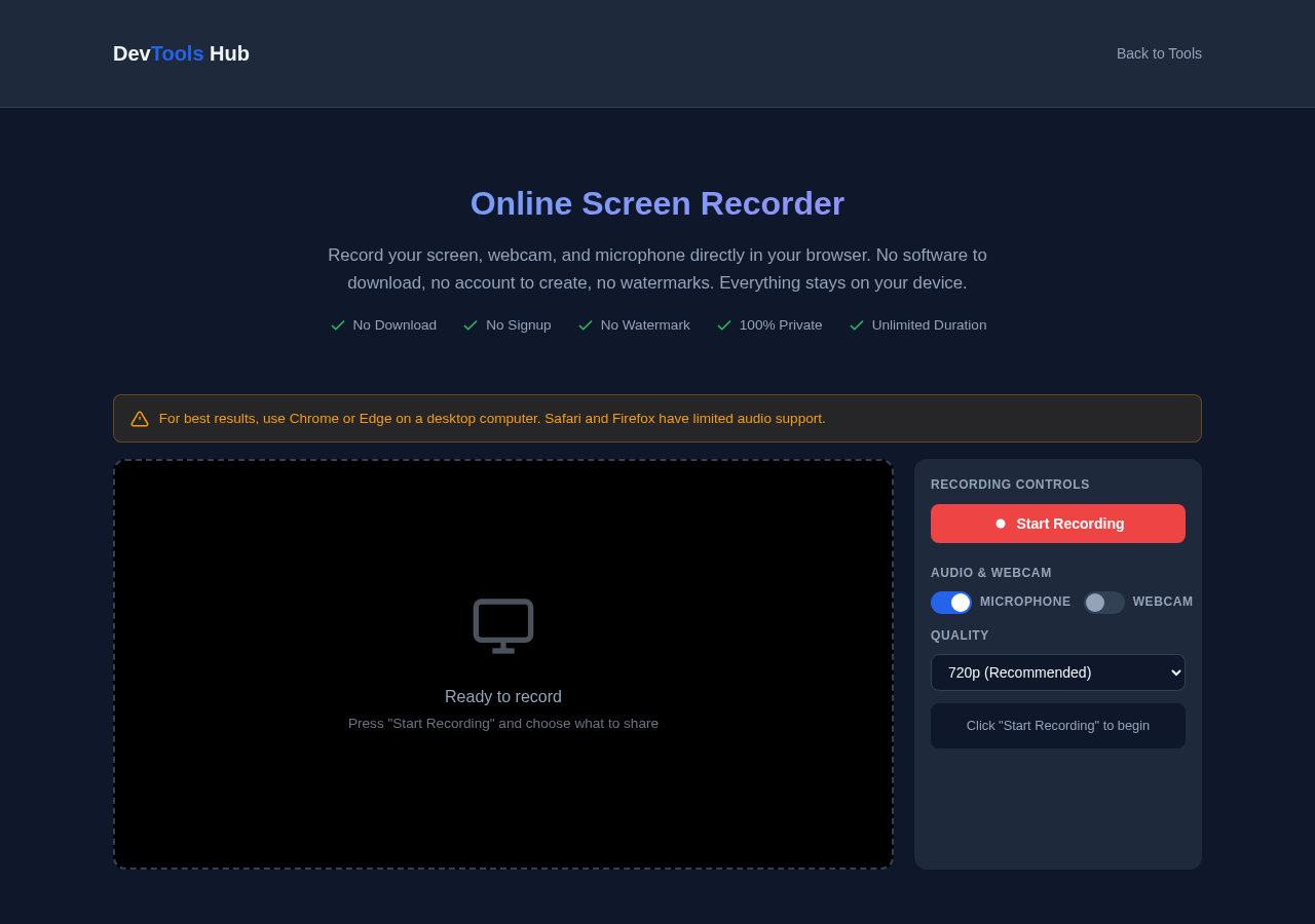Screen Recorder tool interface