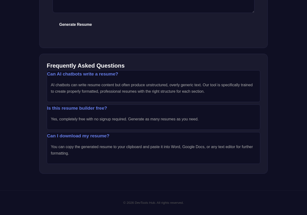 Resume Builder tool interface