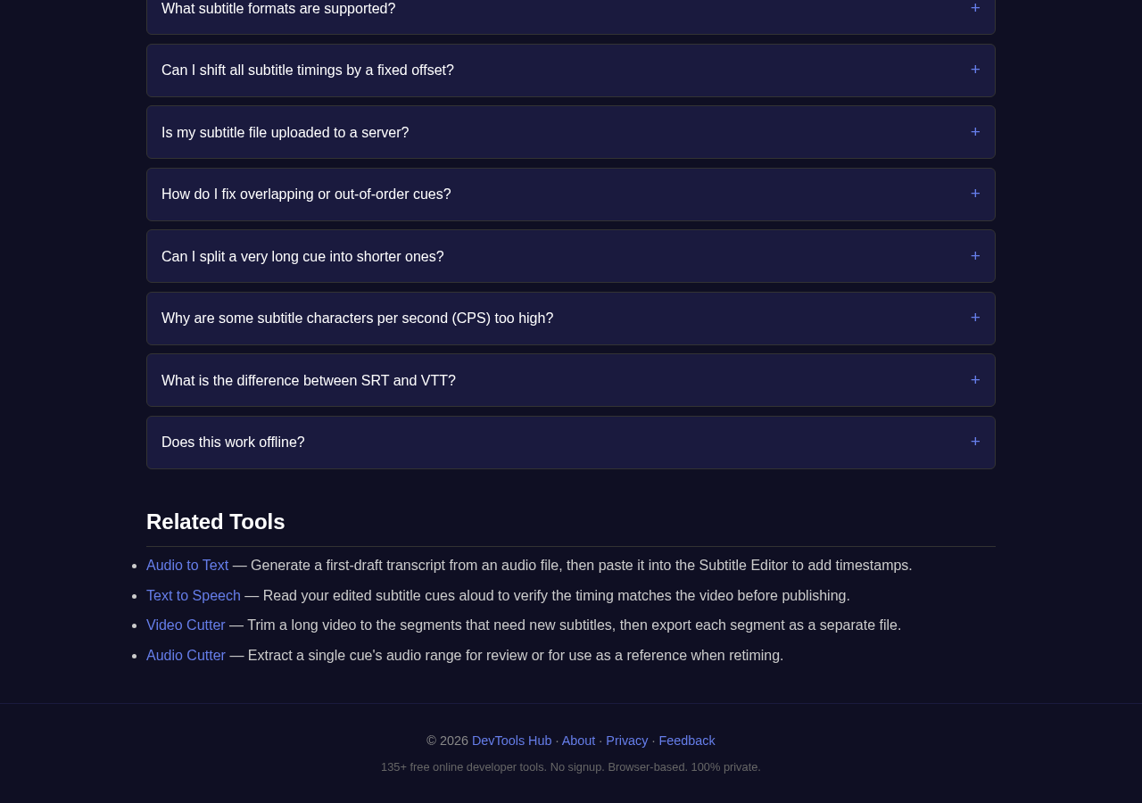 Subtitle Editor tool interface
