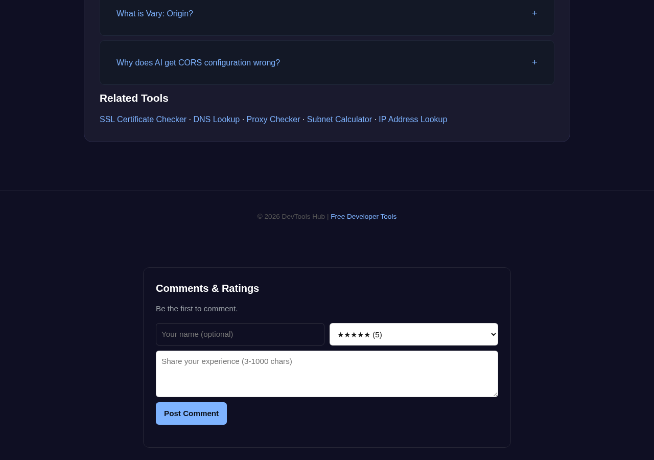 Cors Header Generator tool interface