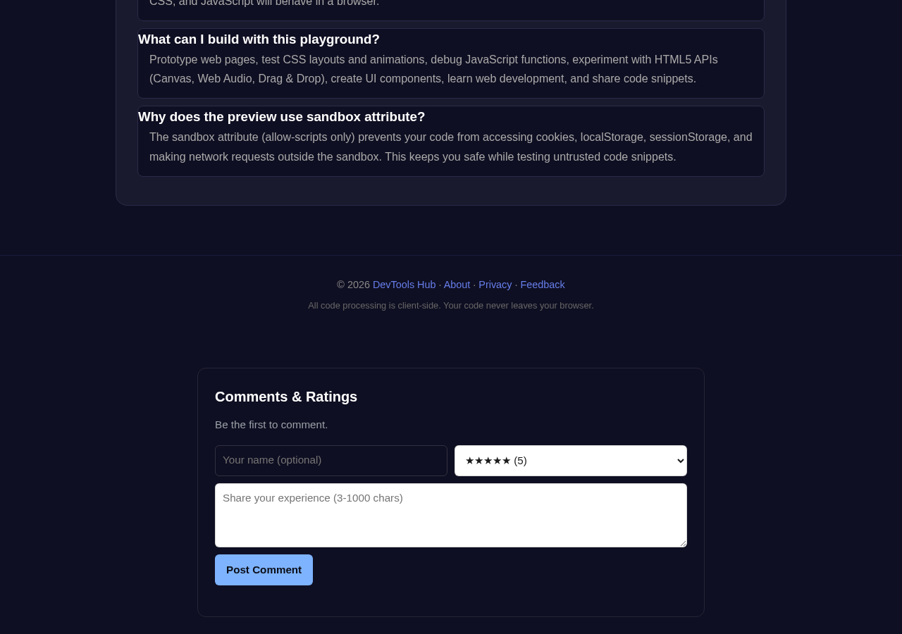 Html Playground tool interface
