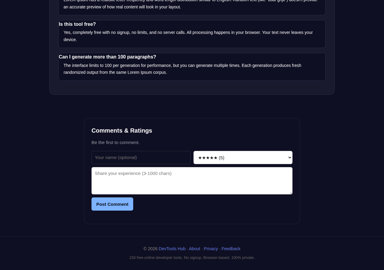 Lorem Ipsum Generator tool interface