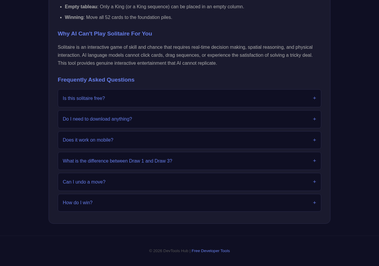 Solitaire tool interface