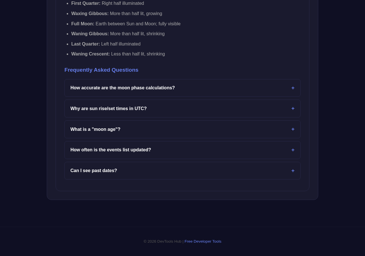 Astronomy Calendar tool interface
