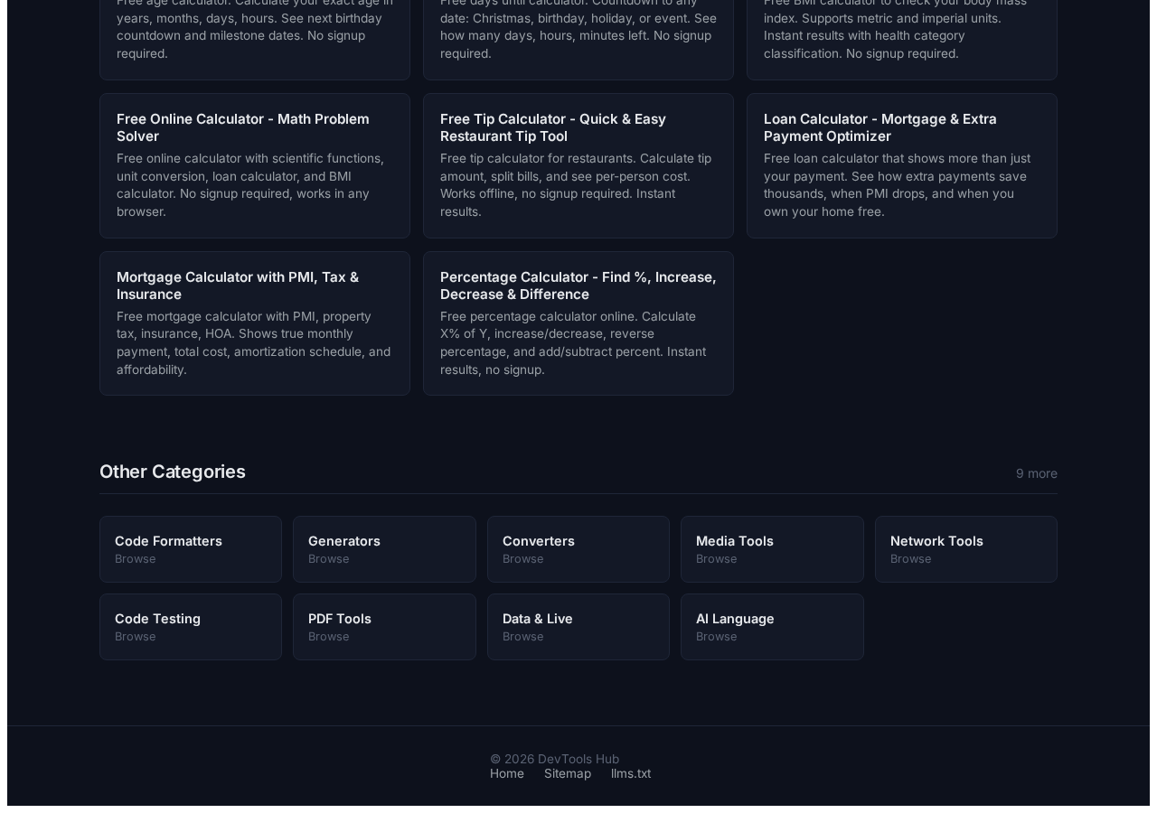 Calculators tool interface