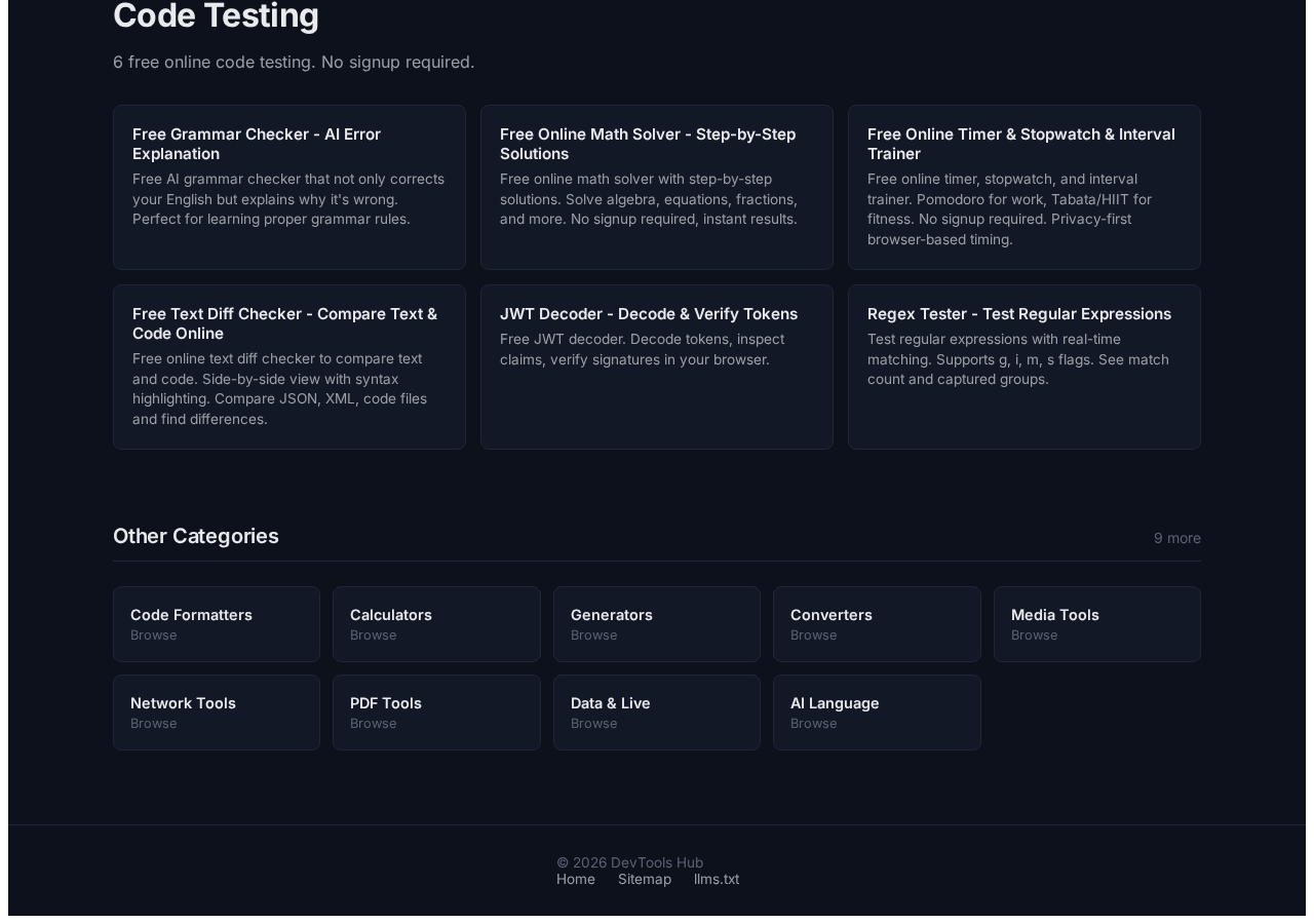 Code Testing tool interface