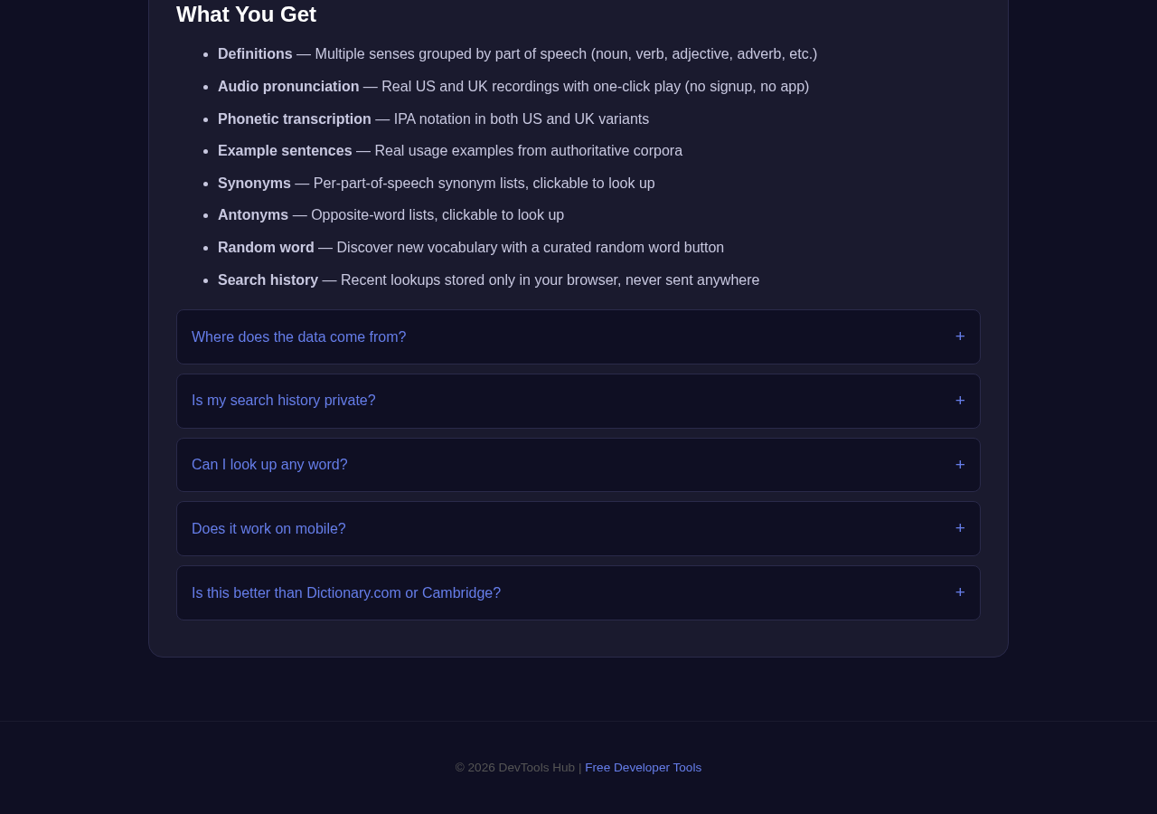 Dictionary tool interface