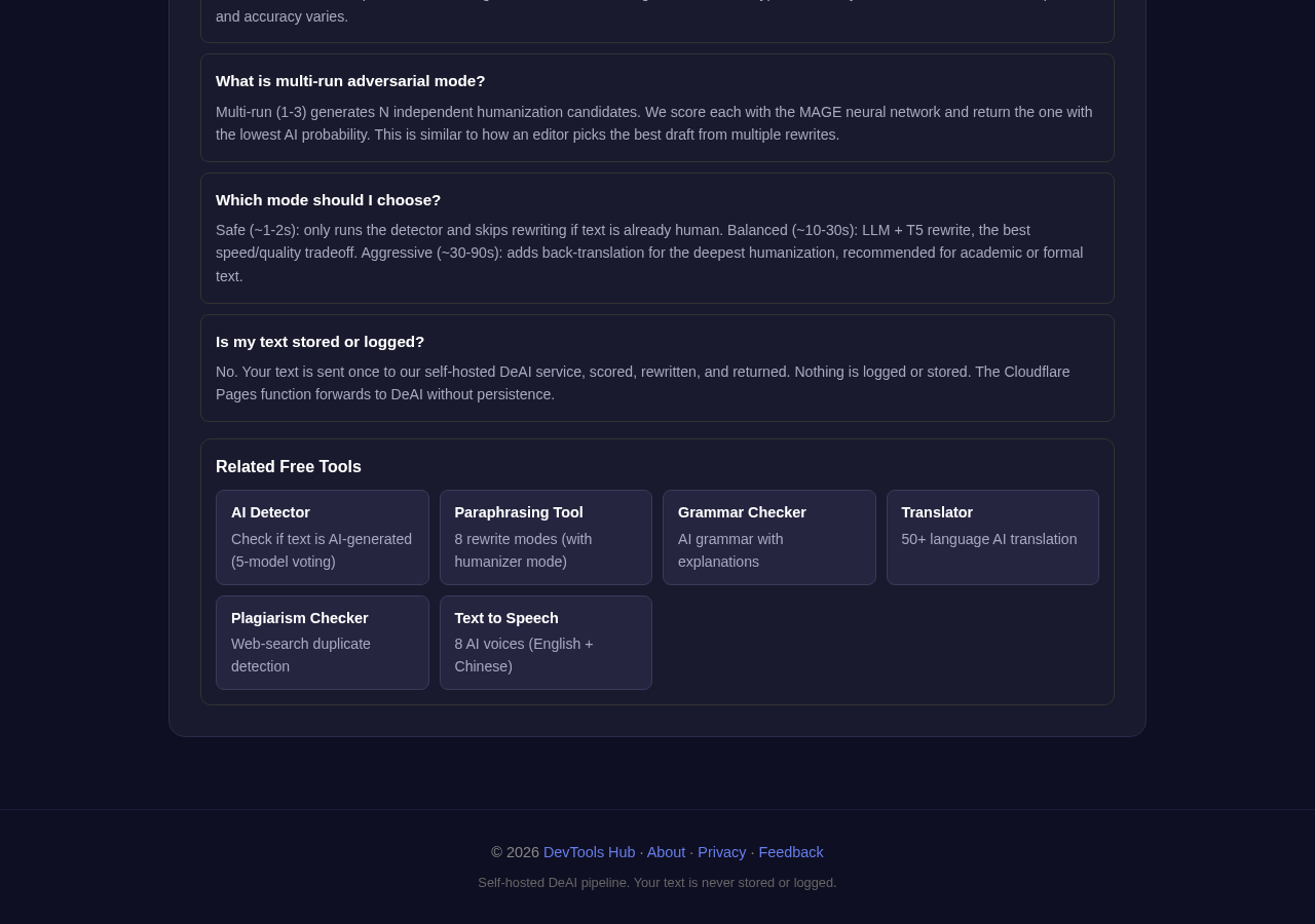 Ai Humanizer tool interface