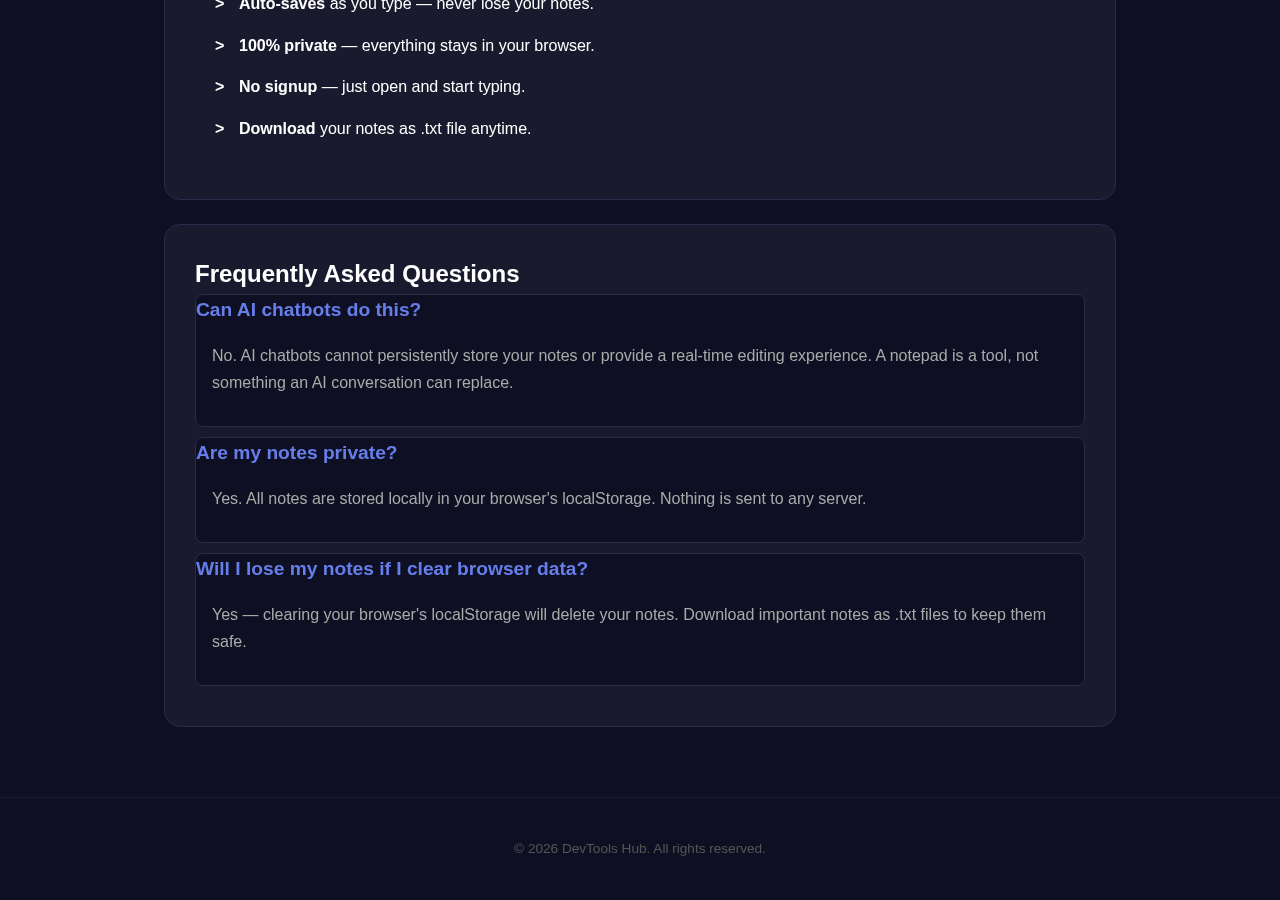 Online Notepad tool interface