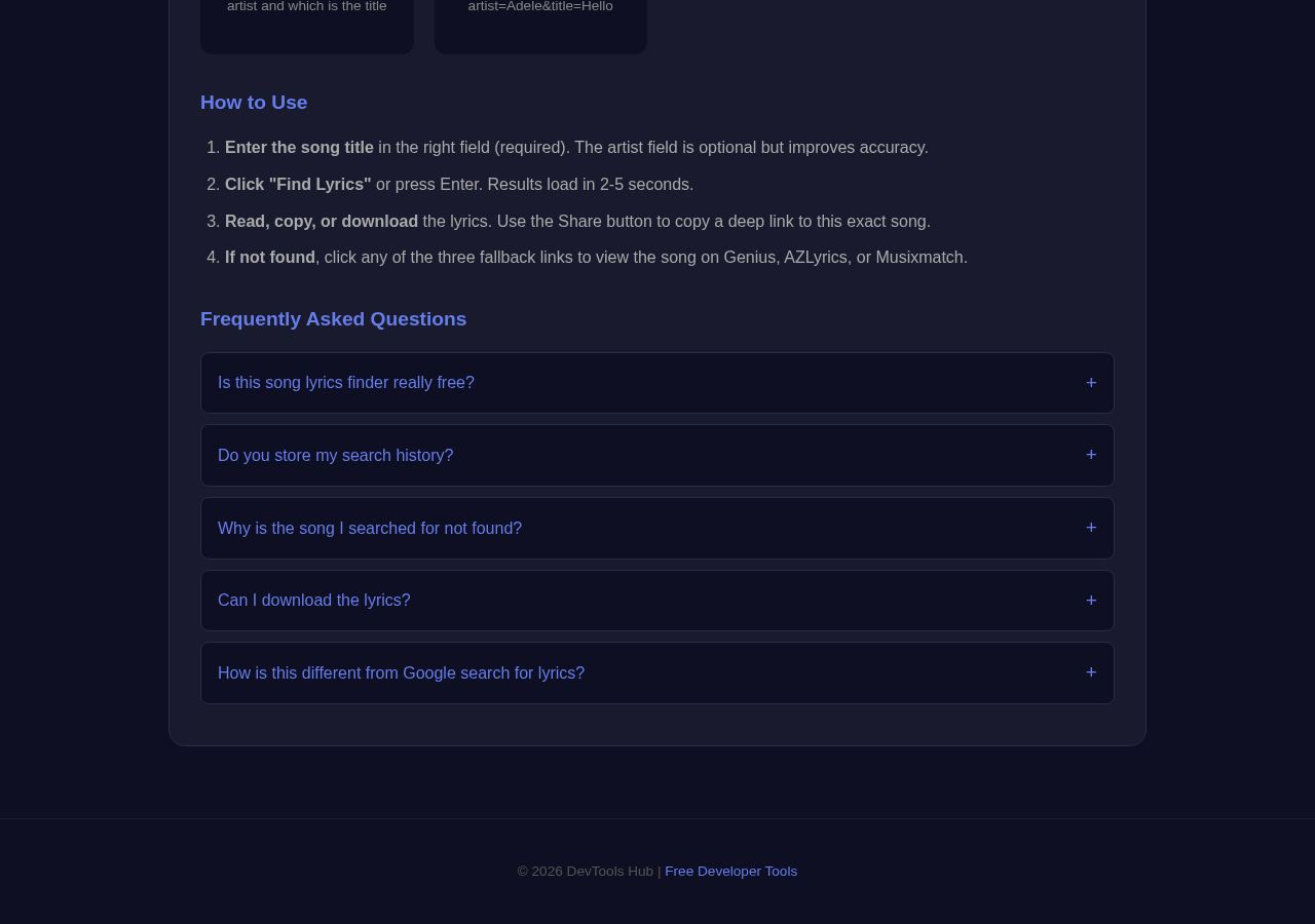 Song Lyrics Finder tool interface