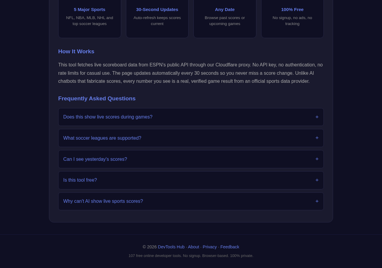 Live Scores tool interface