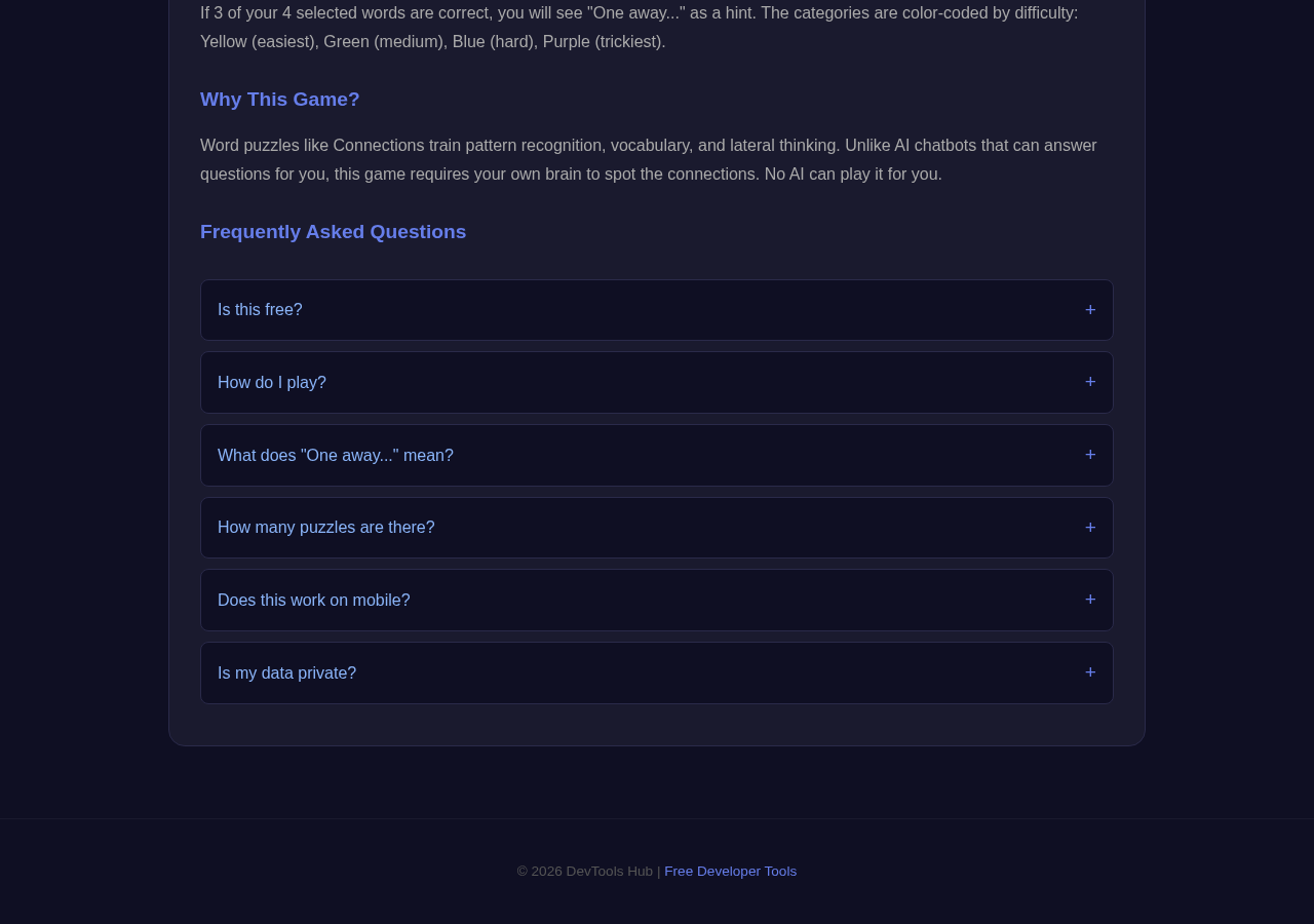 Connections Game tool interface