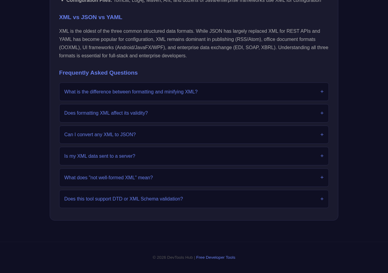 Xml Formatter tool interface