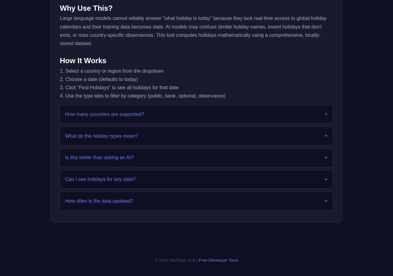 Daily Holiday tool interface
