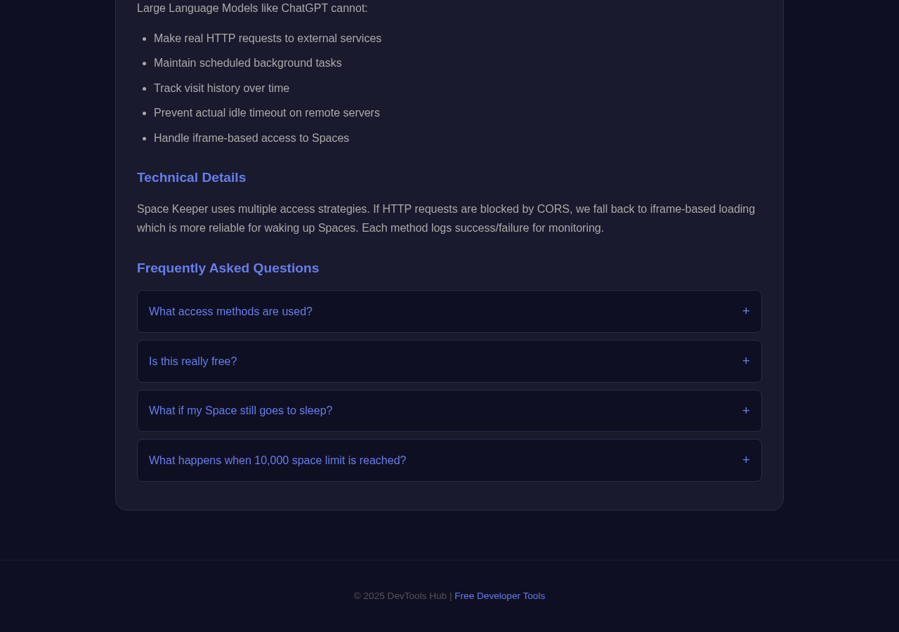 Space Keeper tool interface