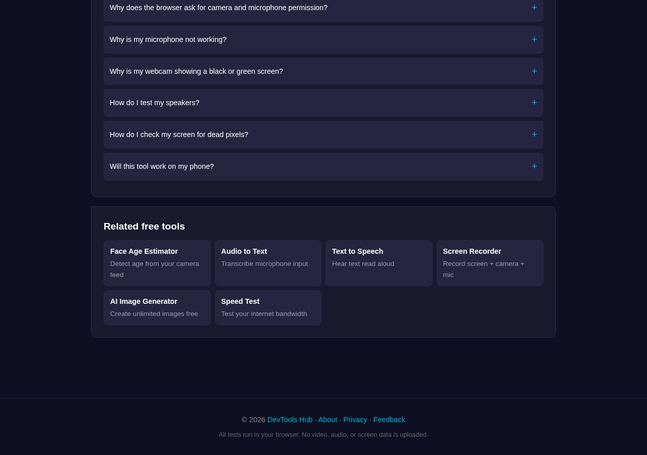 Webcam Test tool interface