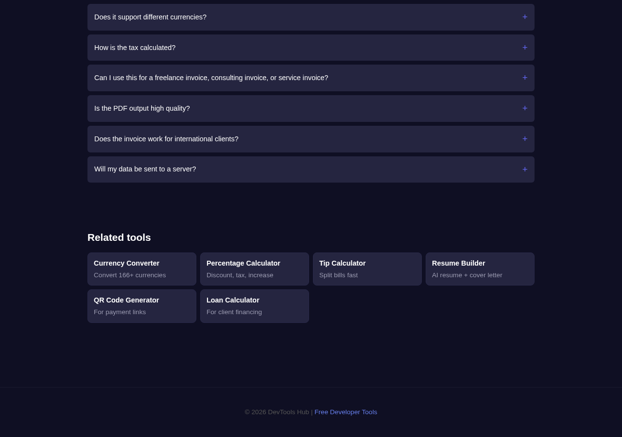 Invoice Generator tool interface