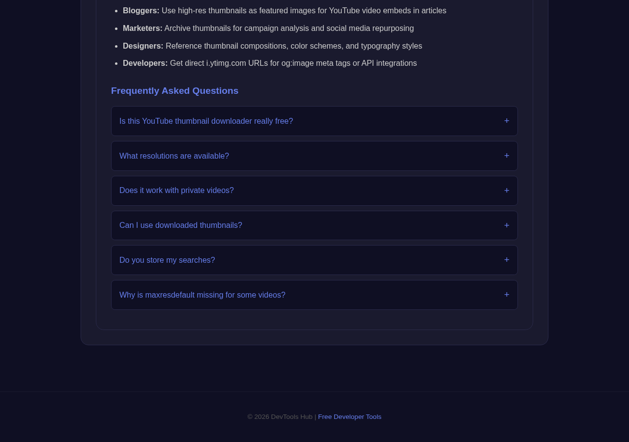 Youtube Thumbnail Downloader tool interface
