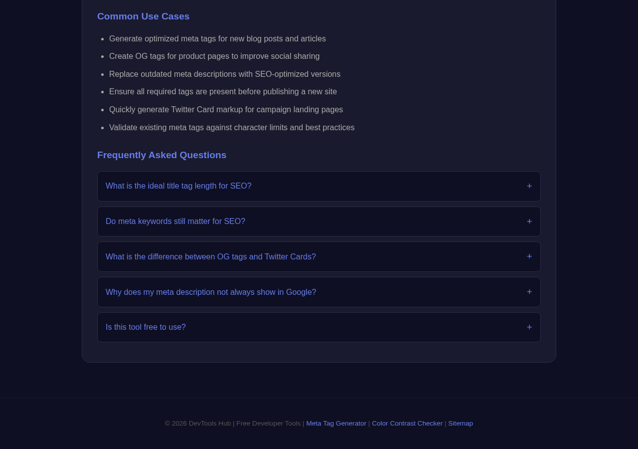 Meta Tag Generator tool interface