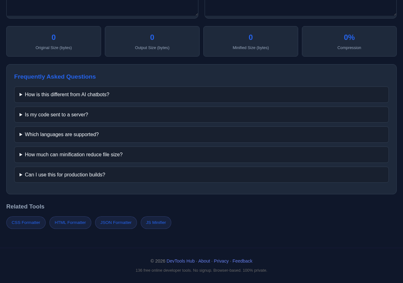 Code Minifier tool interface