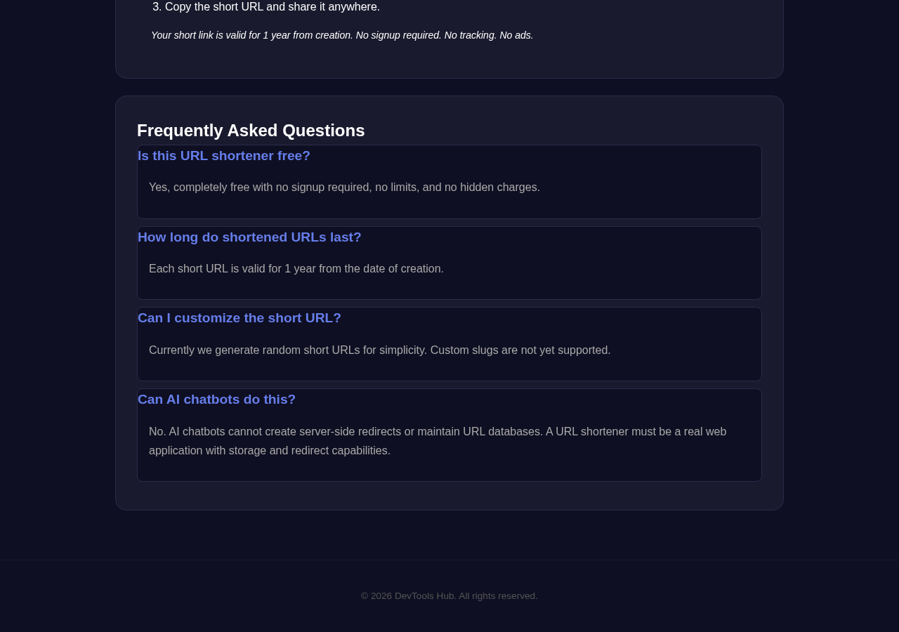 Url Shortener tool interface