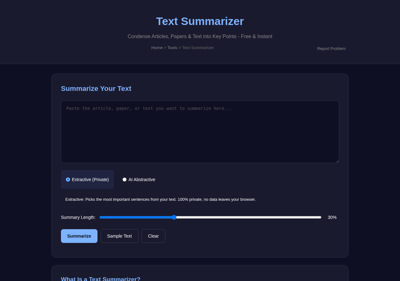 Text Summarizer — Free Online Tool