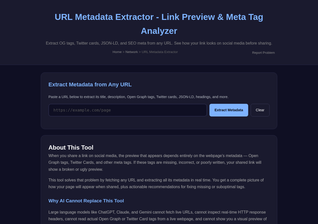 Url Metadata Extractor — Free Online Tool
