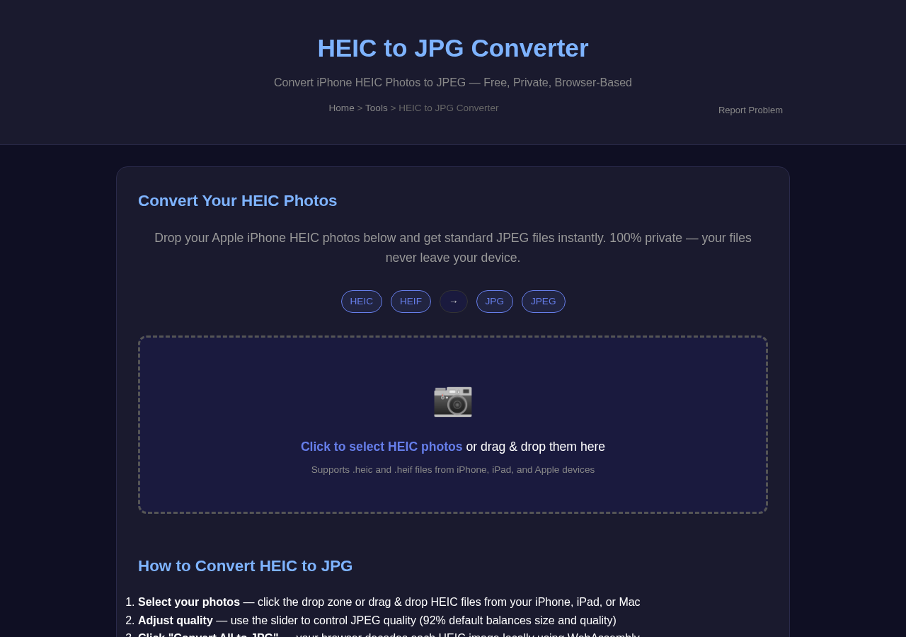 Heic To Jpg tool interface