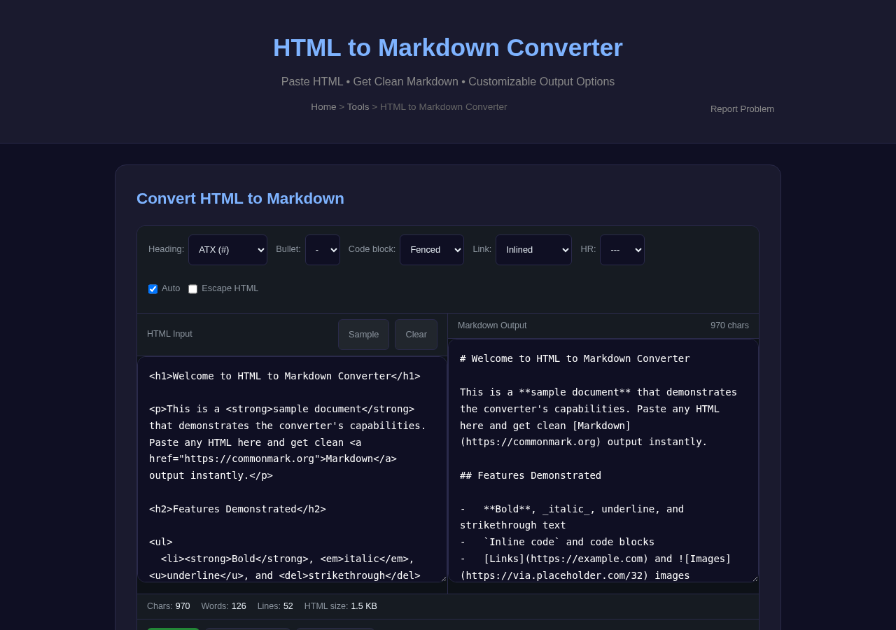 Html To Markdown Converter — Free Online Tool
