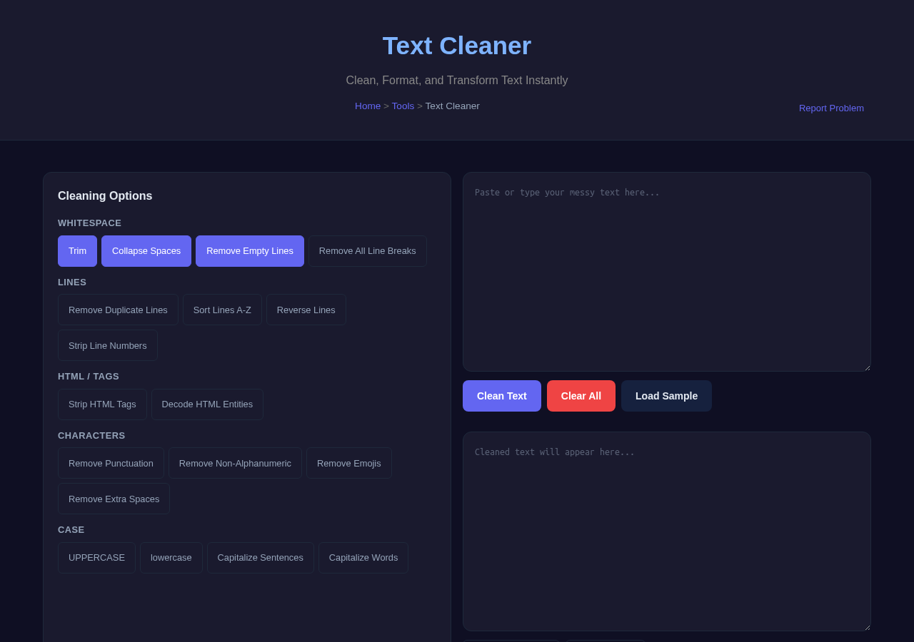 Text Cleaner — Free Online Tool