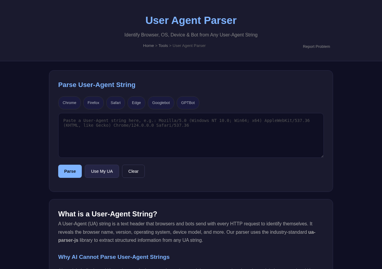 User Agent Parser — Free Online Tool