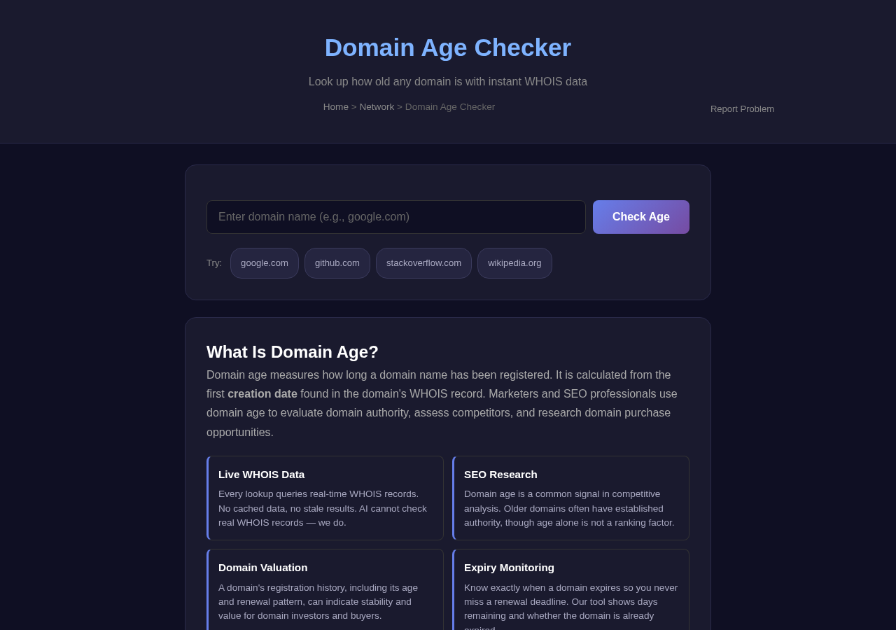 Domain Age Checker — Free Online Tool