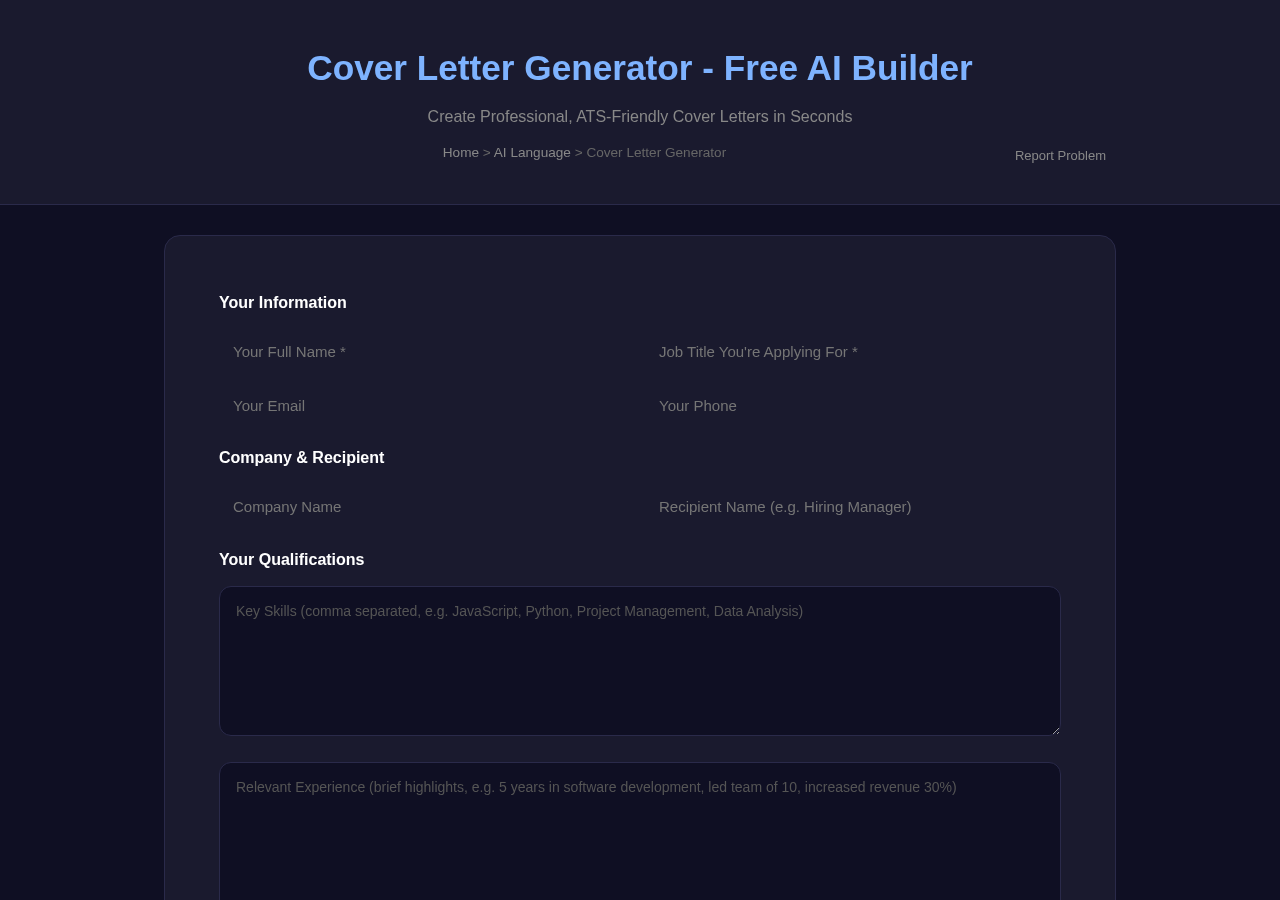 Cover Letter Generator — Free Online Tool