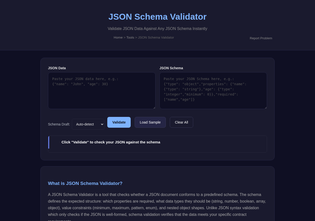 Json Schema Validator — Free Online Tool