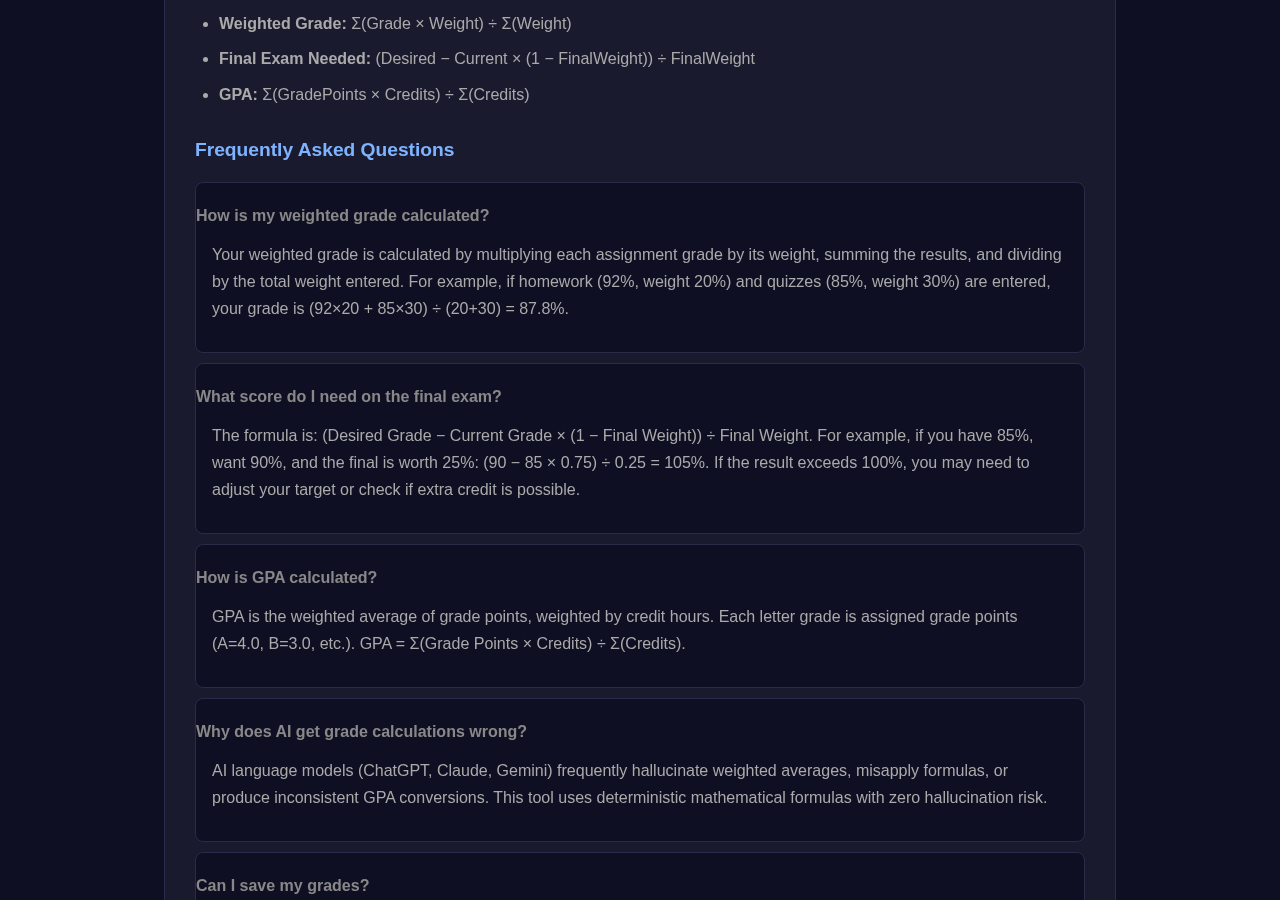 Grade Calculator tool interface